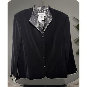 MISS DORBY Vintage 80s Jacket Coat Blazer Women's 18 Black Floral Collar Button